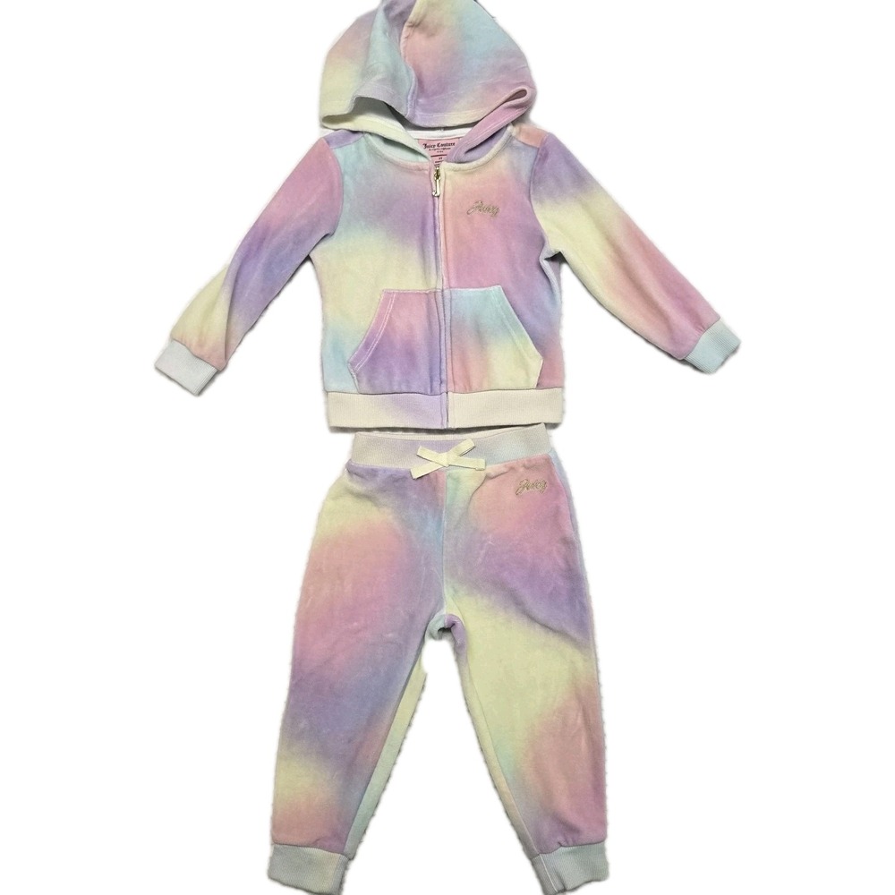 Juicy Couture Velour Hoodie and Pants Set Pastel Tie Dye 2T Soft Comfy *Flawed*